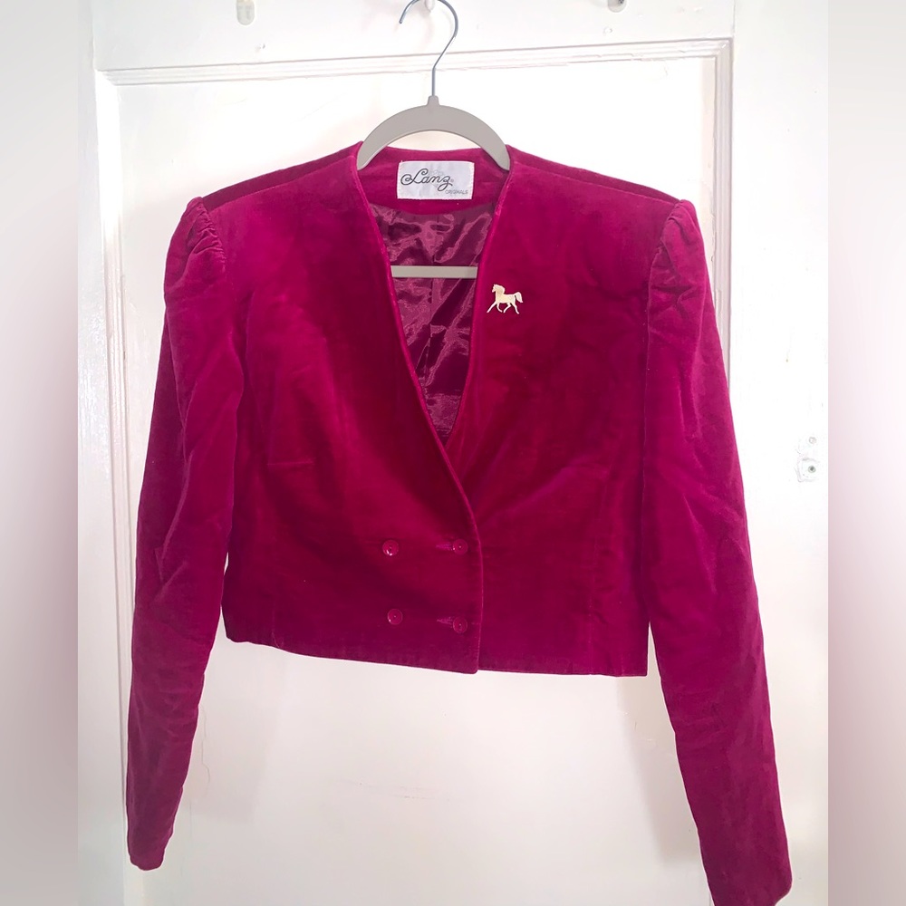 Lanz Vintage (1980s)  Magenta Velvet equestrian blazer